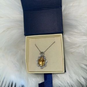 Citrine, white topaz and 925 silver pendant with chain